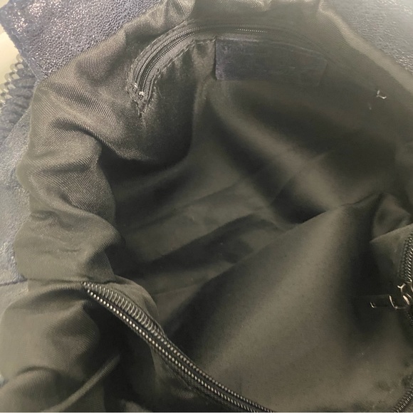 GENUINE LEATHER VERA PELLE HANDBAG, NAVY BLUE WITH METAL CHAIN HANDLES - Picture 12 of 16